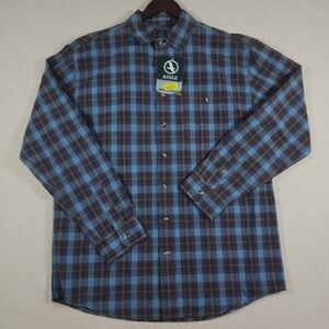 Aigle Organic Cotton Flannel Shirt Mens L Blue Brown Plaid NWT Gorpcore Y2K